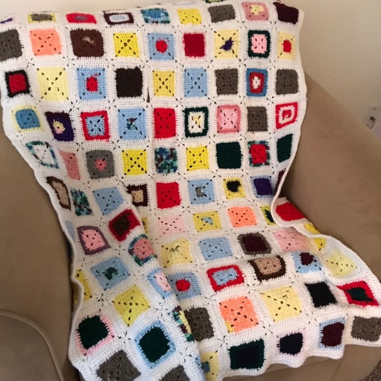 Bright Multi- Color Hand Crochet Throw