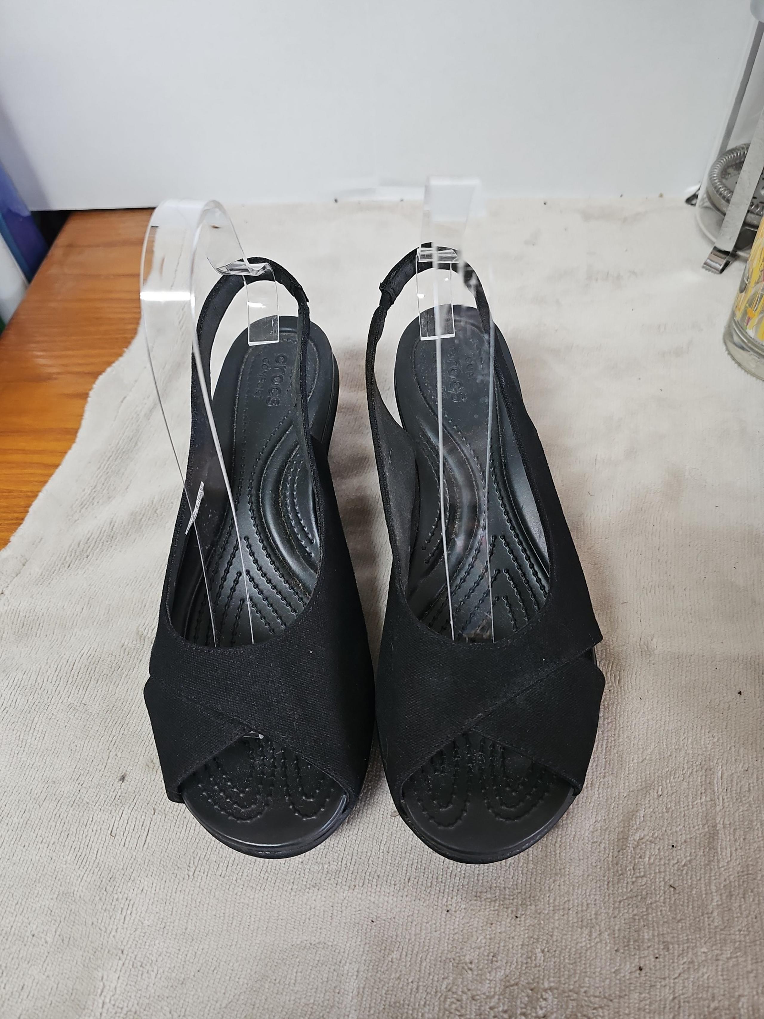 Crocs Black Wedge Heels Women's Size 6M Sling Back Sandals!!