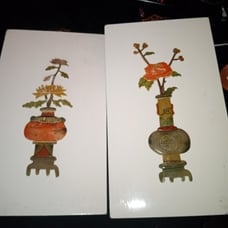 Set Jade & coral oriental flower on frame art
