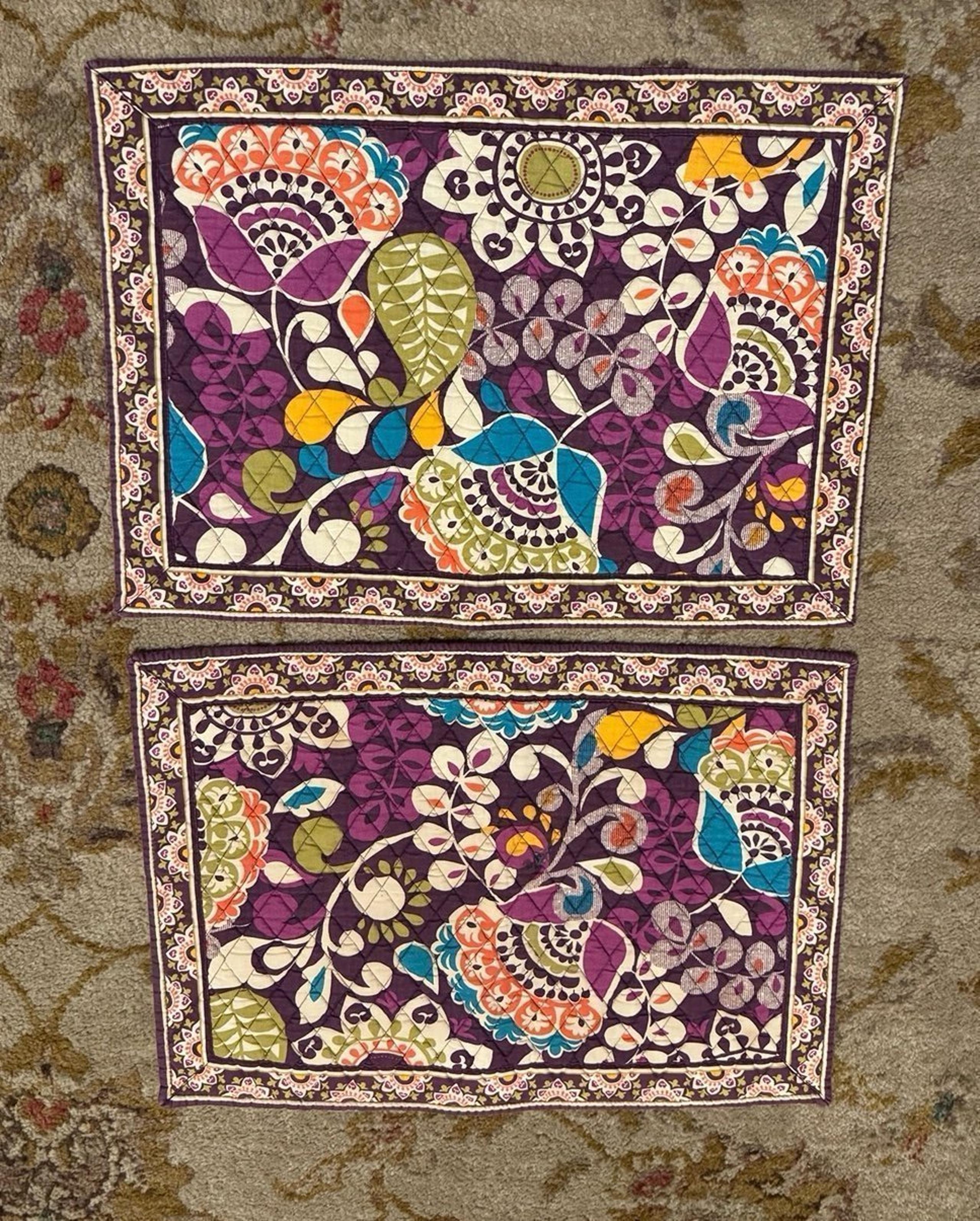 Set of 2 Vera Bradley Retired Plum Crazy Reversible Quilted Placemats