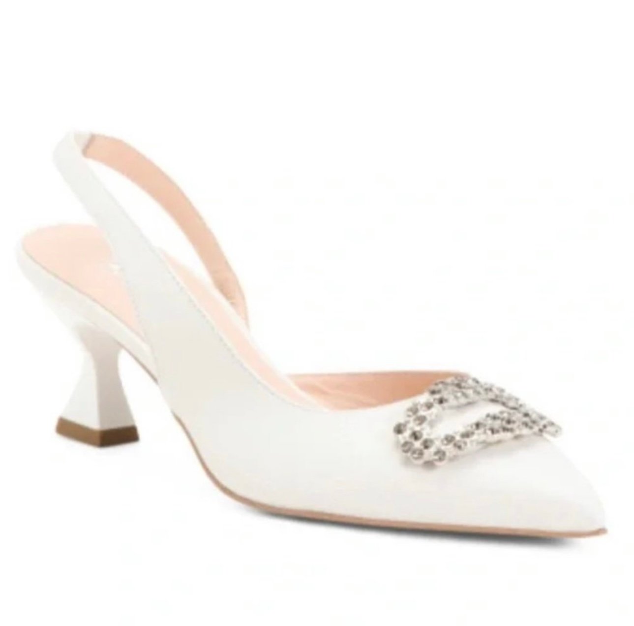 MA&LO Made In Italy White Leather Pointy Toe Heels With Jewel Accessory 7 NIB