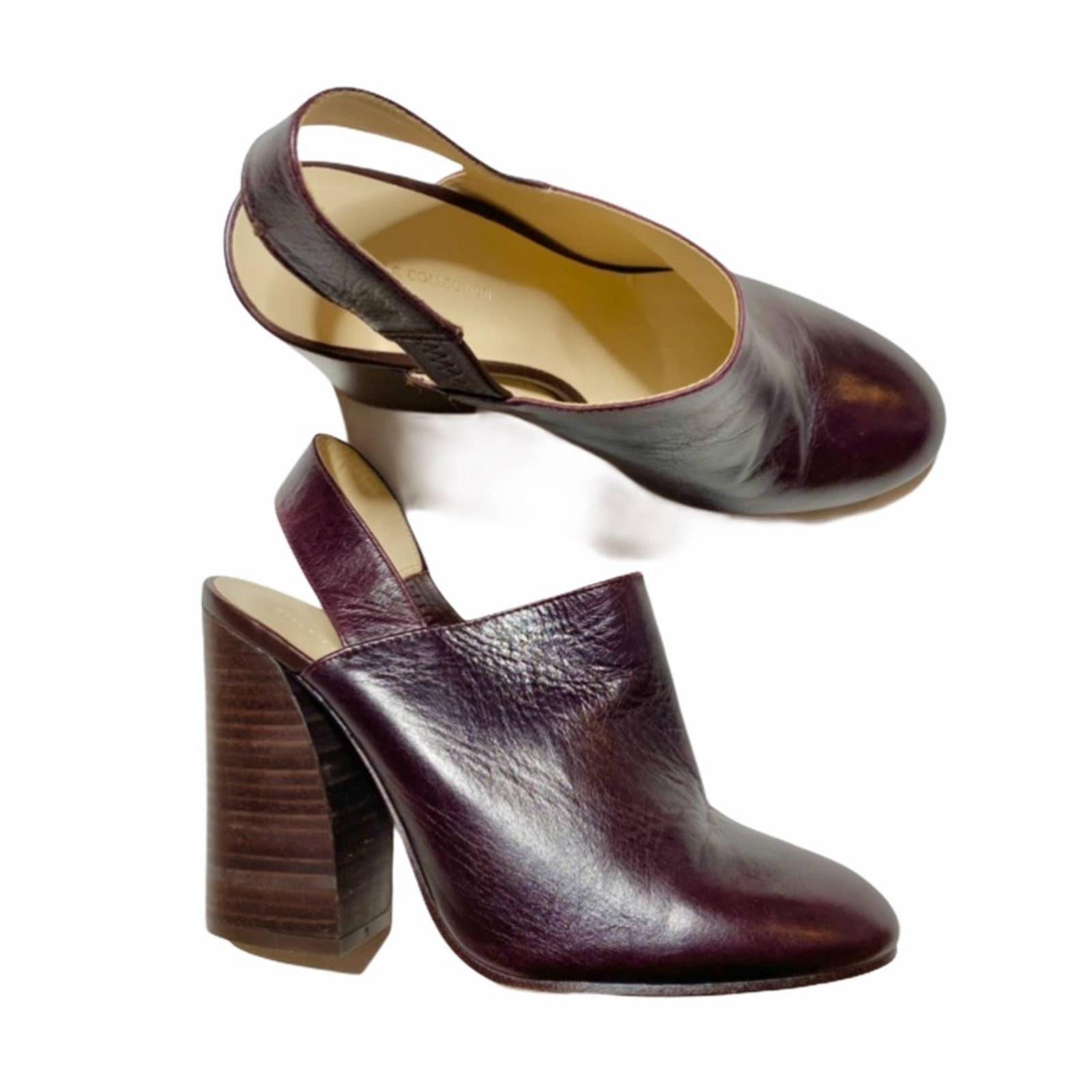 Zara Leather Slingback Block Heel Mules