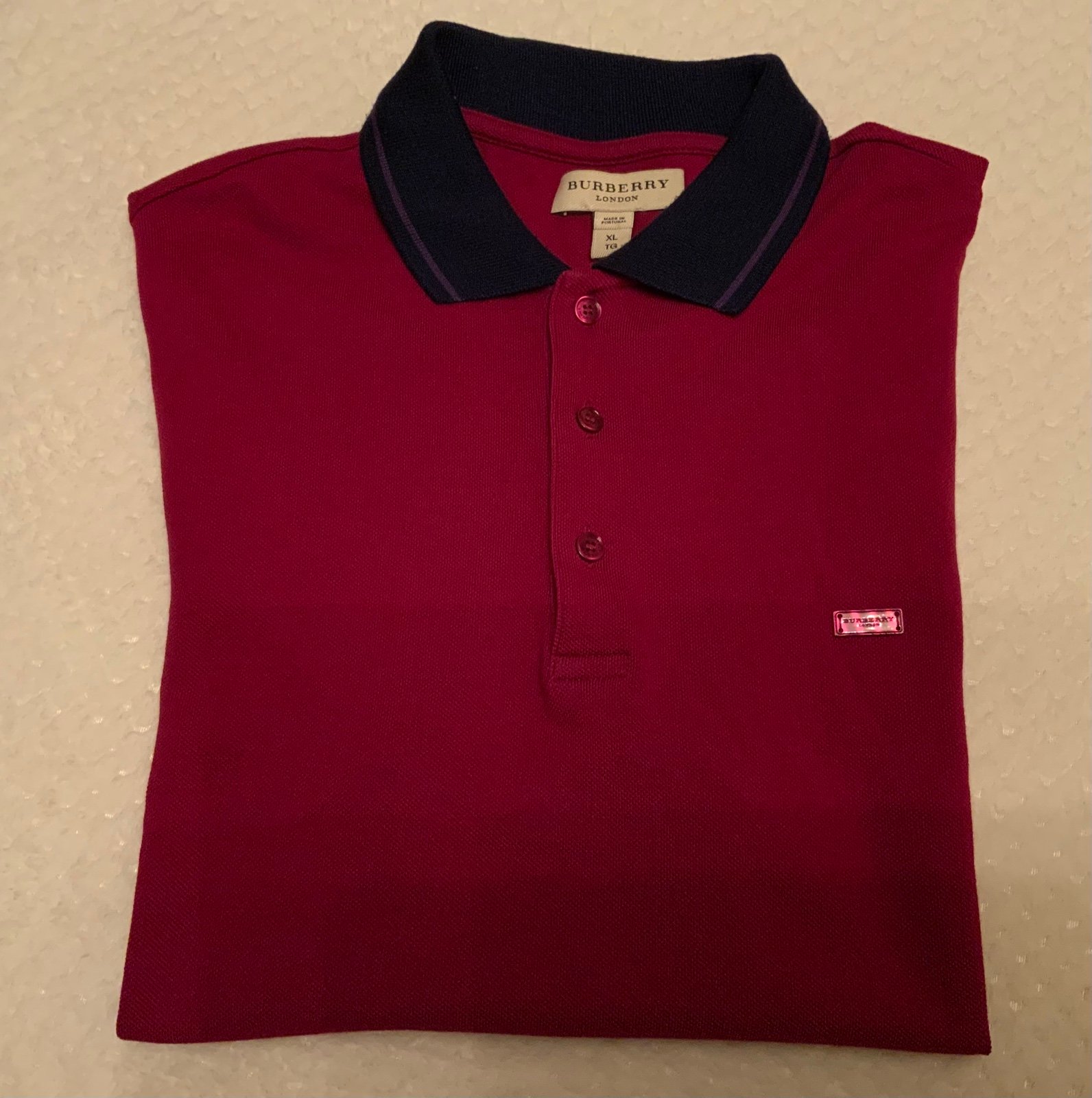 Men's Burberry London Short Sleeve Polo Shirt Red with blue collar size XL