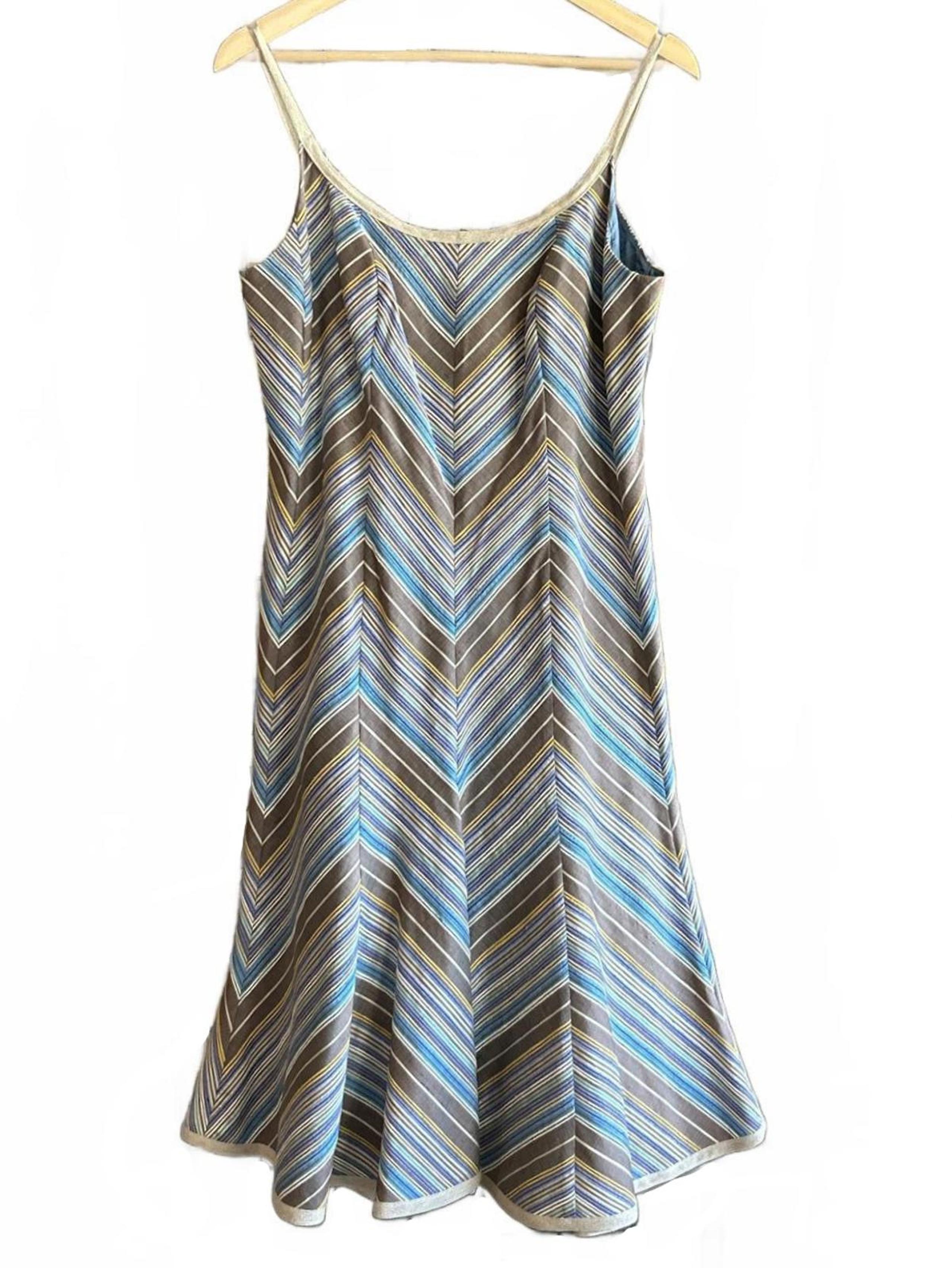 Akris Punto Dress Sz 10 Multi-Color Striped Sleeveless Silk