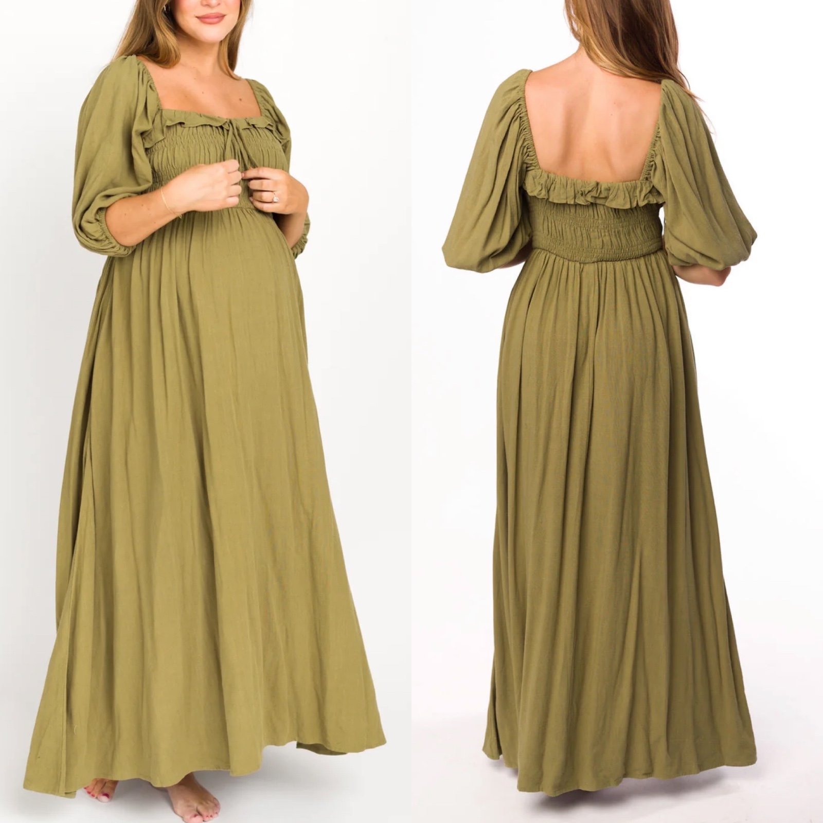 Worth Collective Large NWT Devon Maxi Dress BUMP FRIENDLY Dusty Lime Olive Green