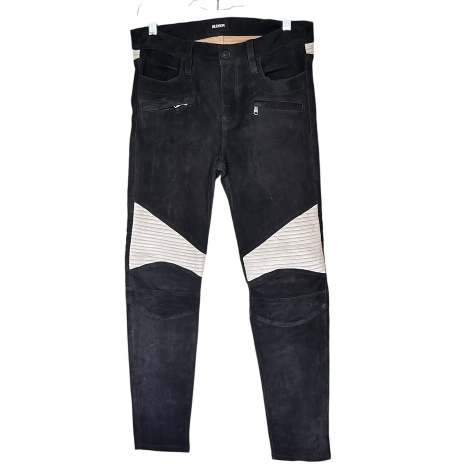 Hudson Shelby Cuatom Moto Super Skinny black Nubuck pants size 29