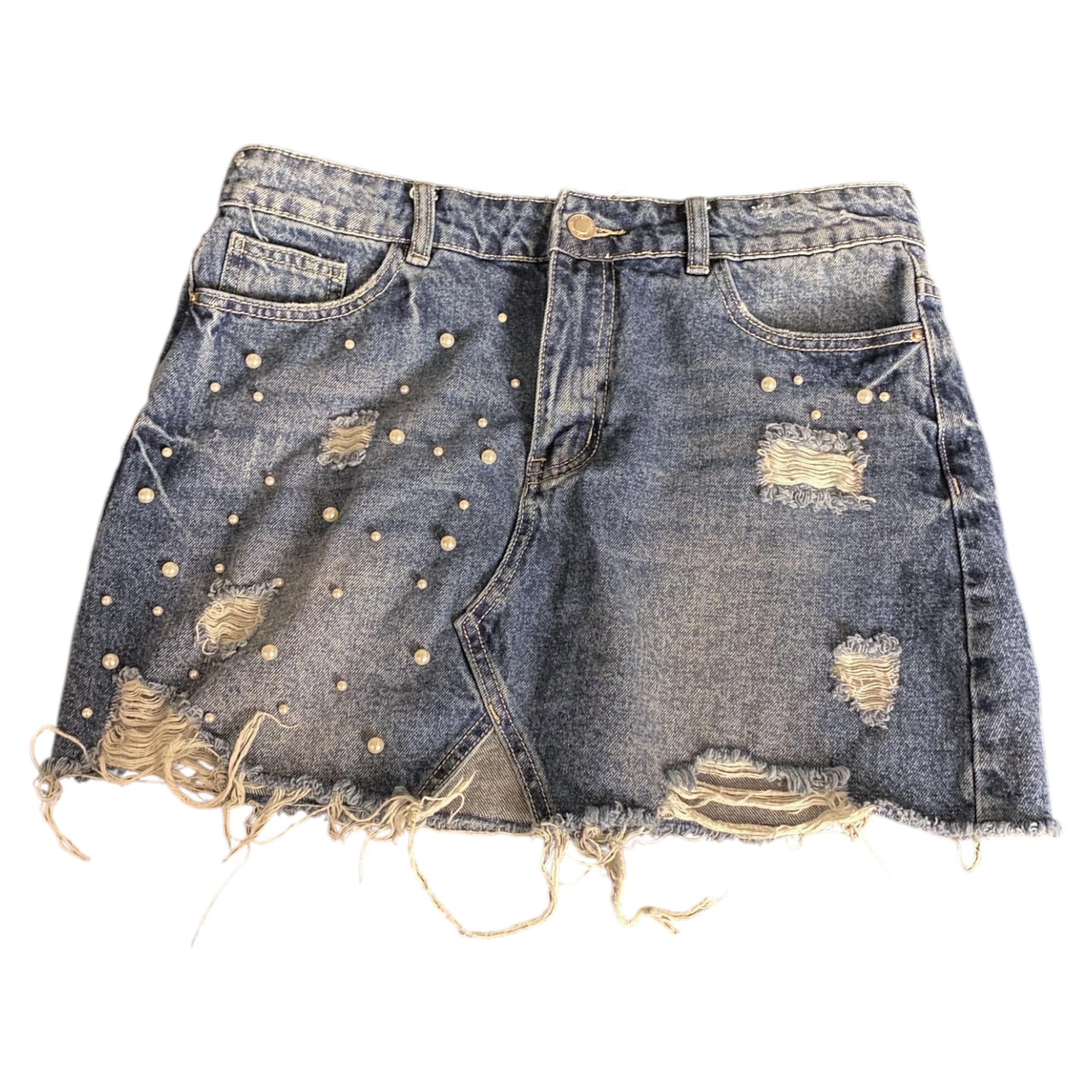 Y2K Angel Kiss Pearl Denim Mini Skirt