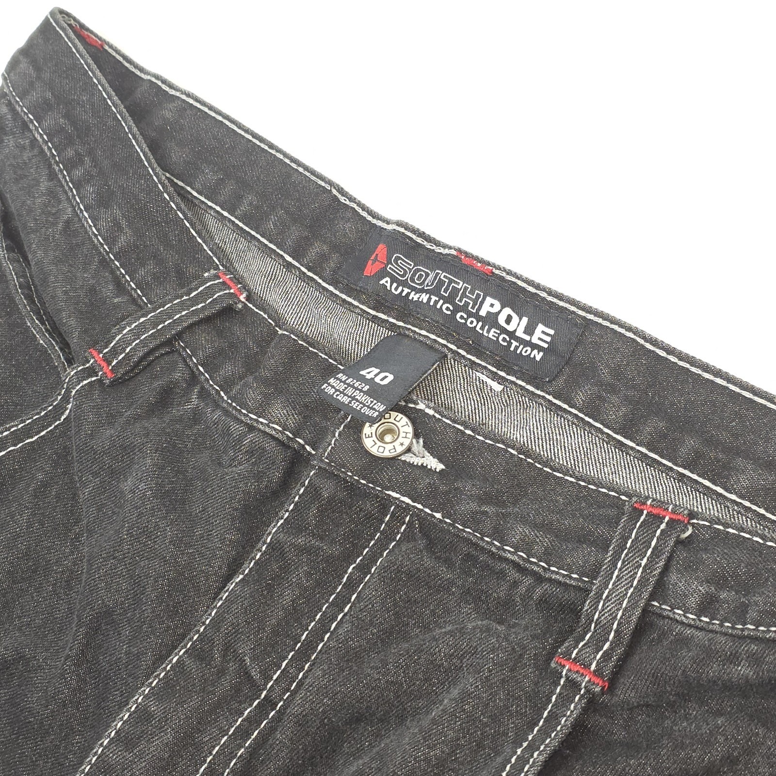 Vintage Southpole Jeans Mens 40x32 Black Baggy Wide Leg Y2K Red Tab Skater Denim