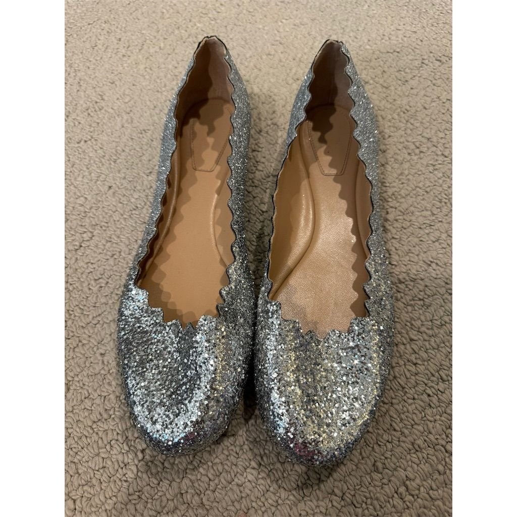 Chloé Lauren Silver Glitter Ballerina Flats Women's Size 40