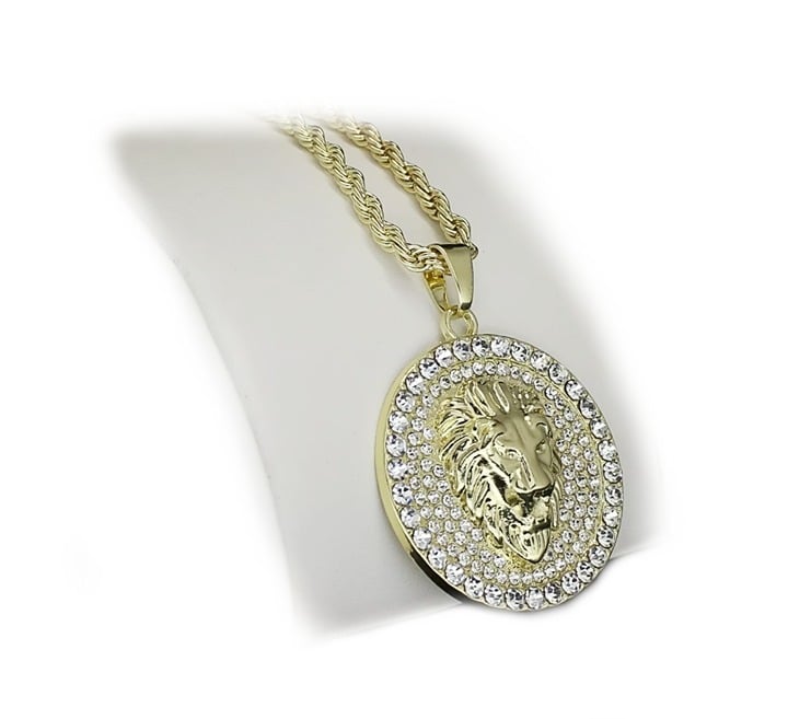 Roaring lion pendant for men gold plated CZ stone set 1.5 high Hip Hop Jewelry