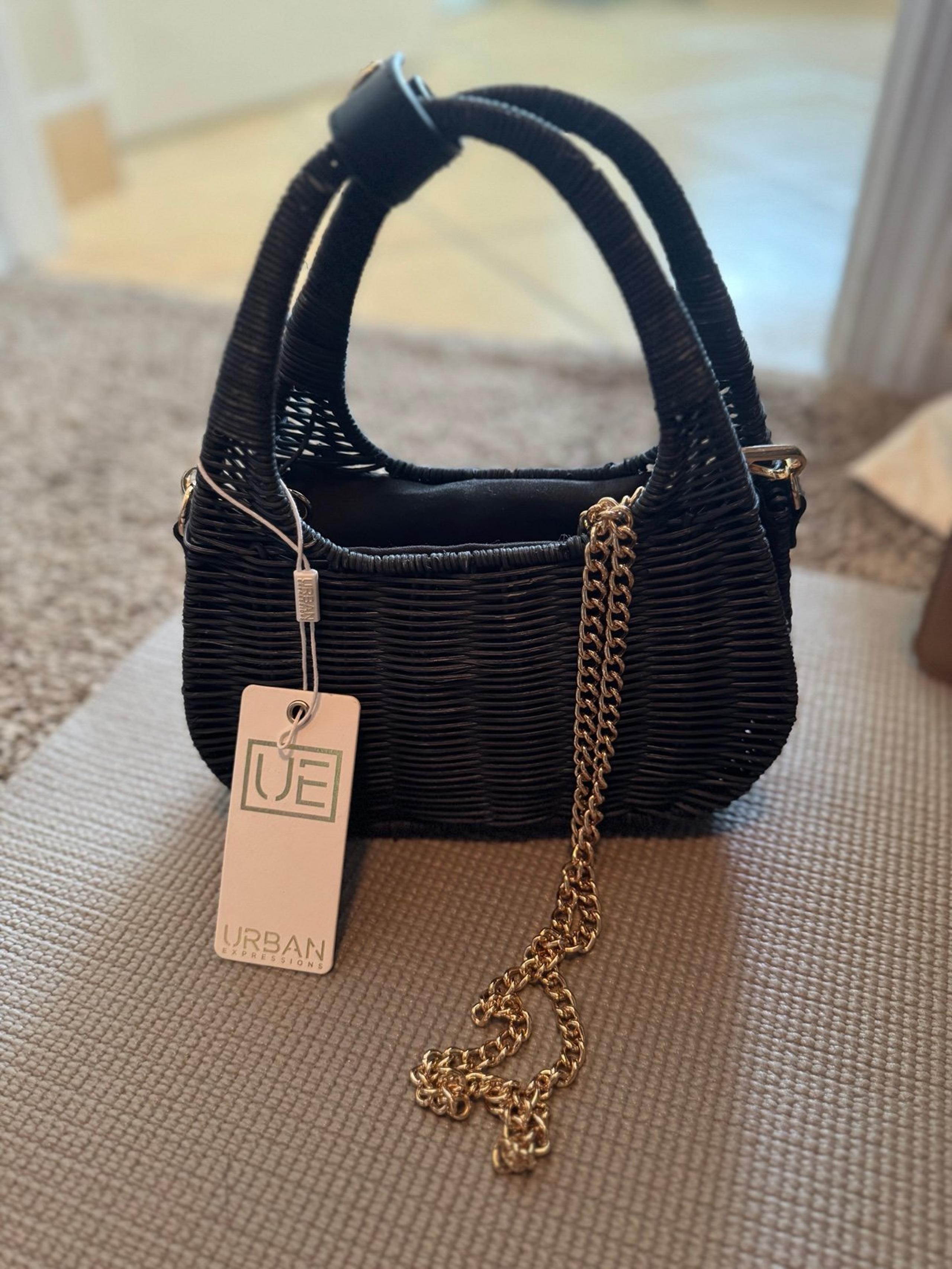 Urban Expressions Navy Blue Woven Bag with Gold Chain