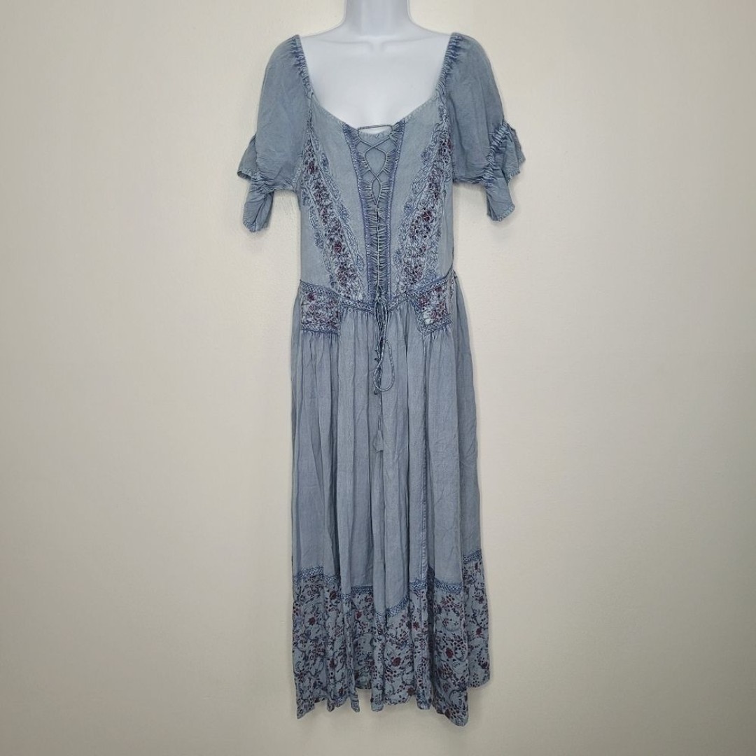 Coline floral embroidery lace up front maxi Renaissance cottagecore dress