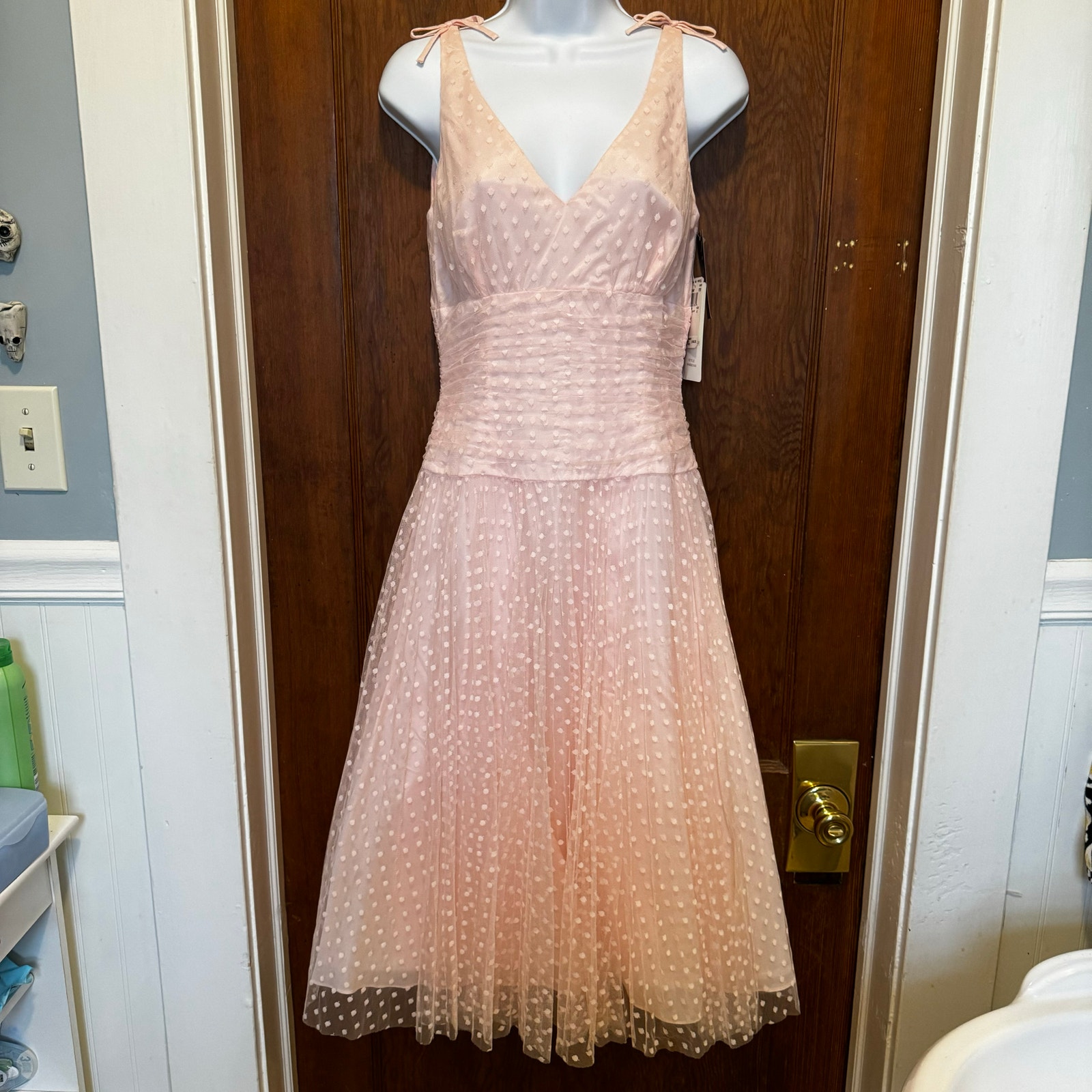 NWT Vintage Adrianna Papell Boutique Evening Pink Polka Dot Dress 4 Flaws Lover