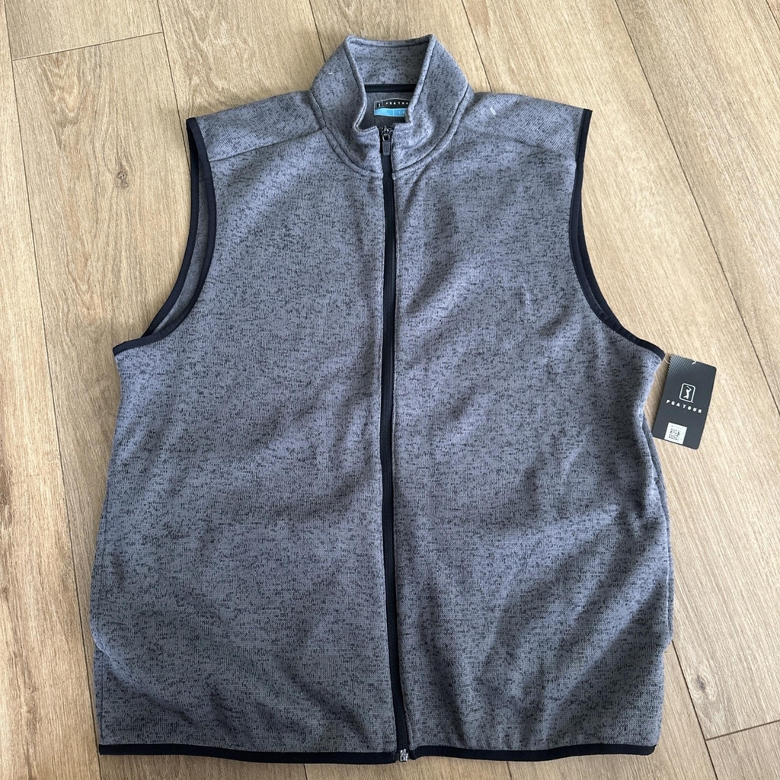 PGA Tour Men's Golf Outdoor Full Zip Vest Pockets Size Large Caviar Heather NEW