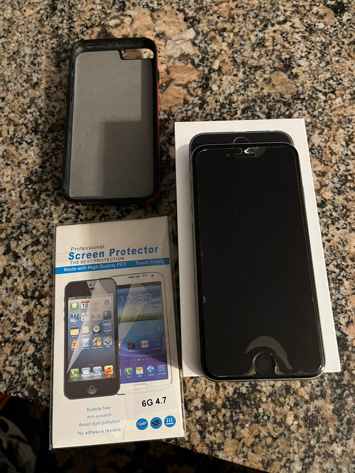 iPhone 6 with screen protector and wallet case