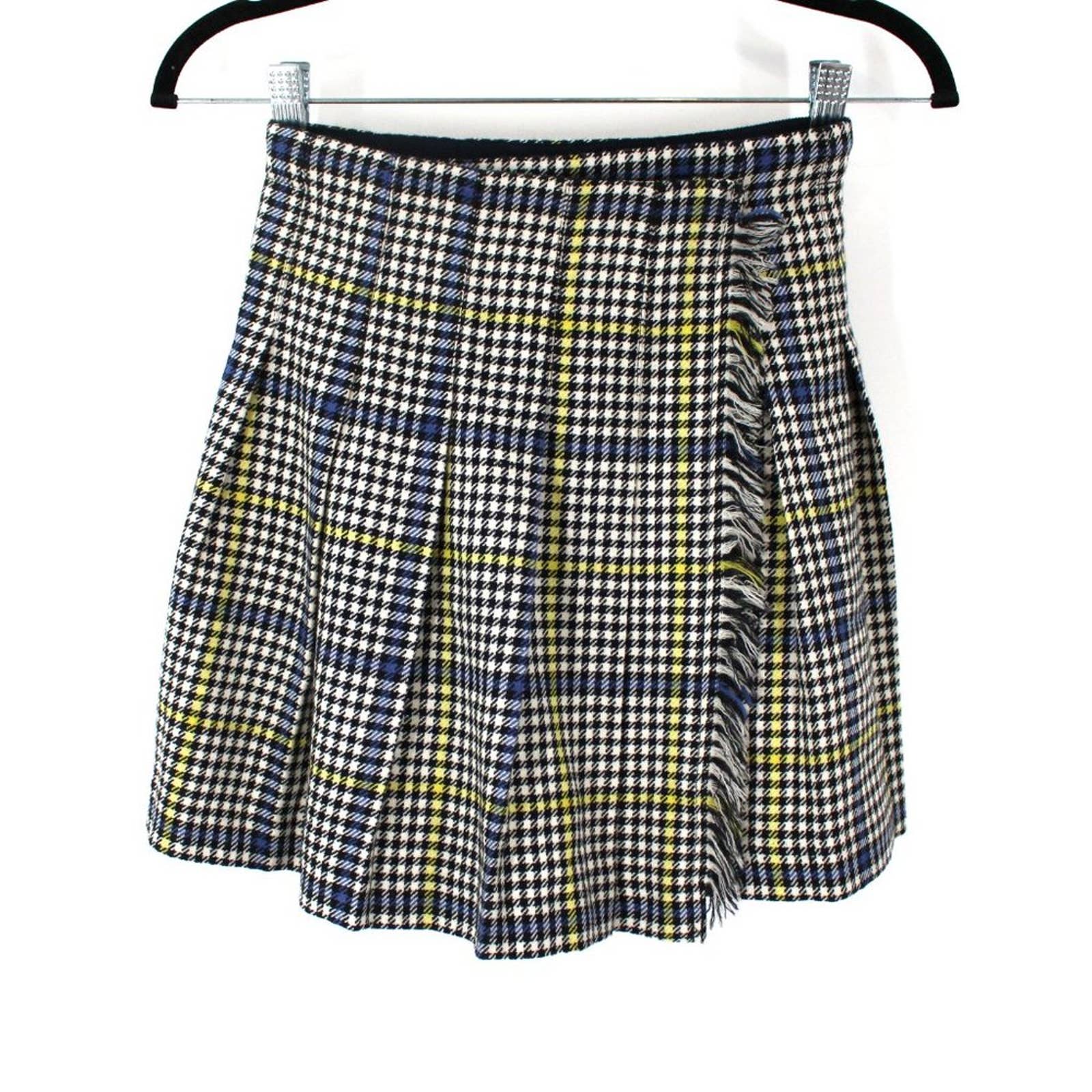 Burberry Children Parchment Check Pleated Fringe Wool Wrap Skirt 8 Y NEW Girls