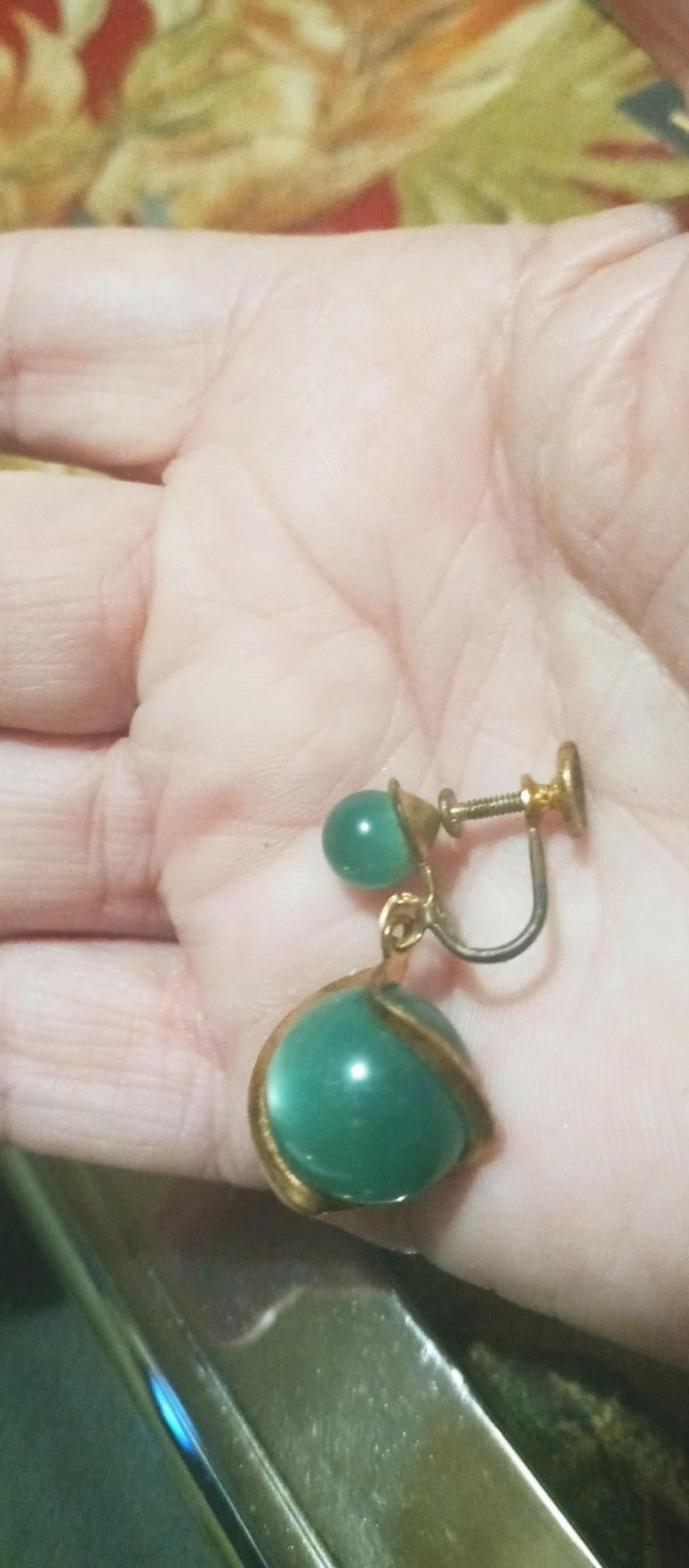 Women's Vintage "Jade" Earrings with Authentic Gold Screw Back Setting