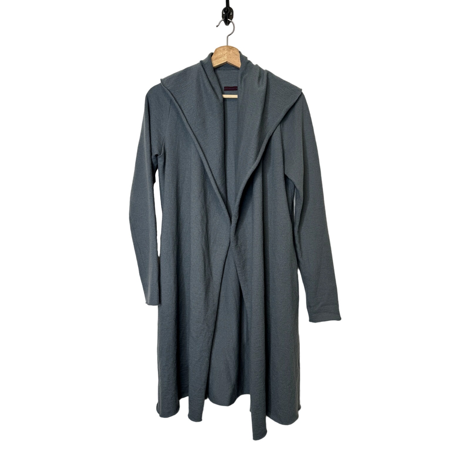Katharina Hovman Womens Merino Wool Cardigan Duster Blue Sz 8 Pockets Lagenlook