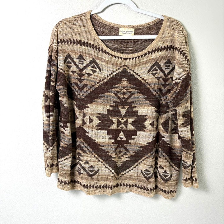 Denim & Supply Ralph Lauren Aztec Knit Sweater Size M Brown Tan Southwestern