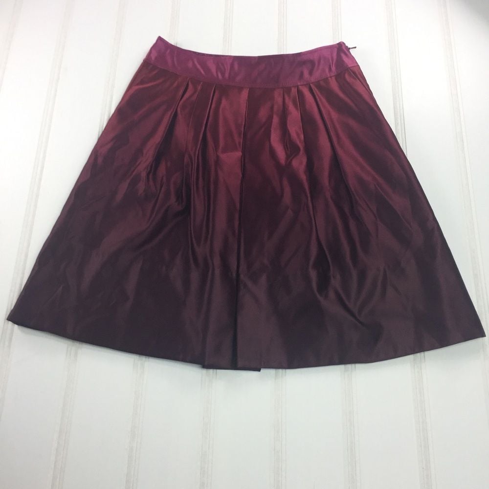 Ann Taylor 4 Purple Ombre Silk Flare Pleated Skirt Modest Pink Maroon Pockets