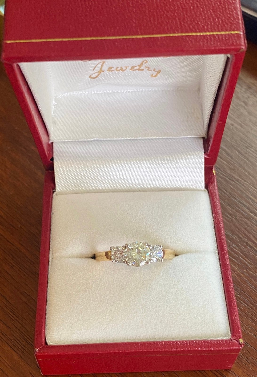 14k Yellow Gold 3 Stone Diamond Engagement Ring Sz 6.75