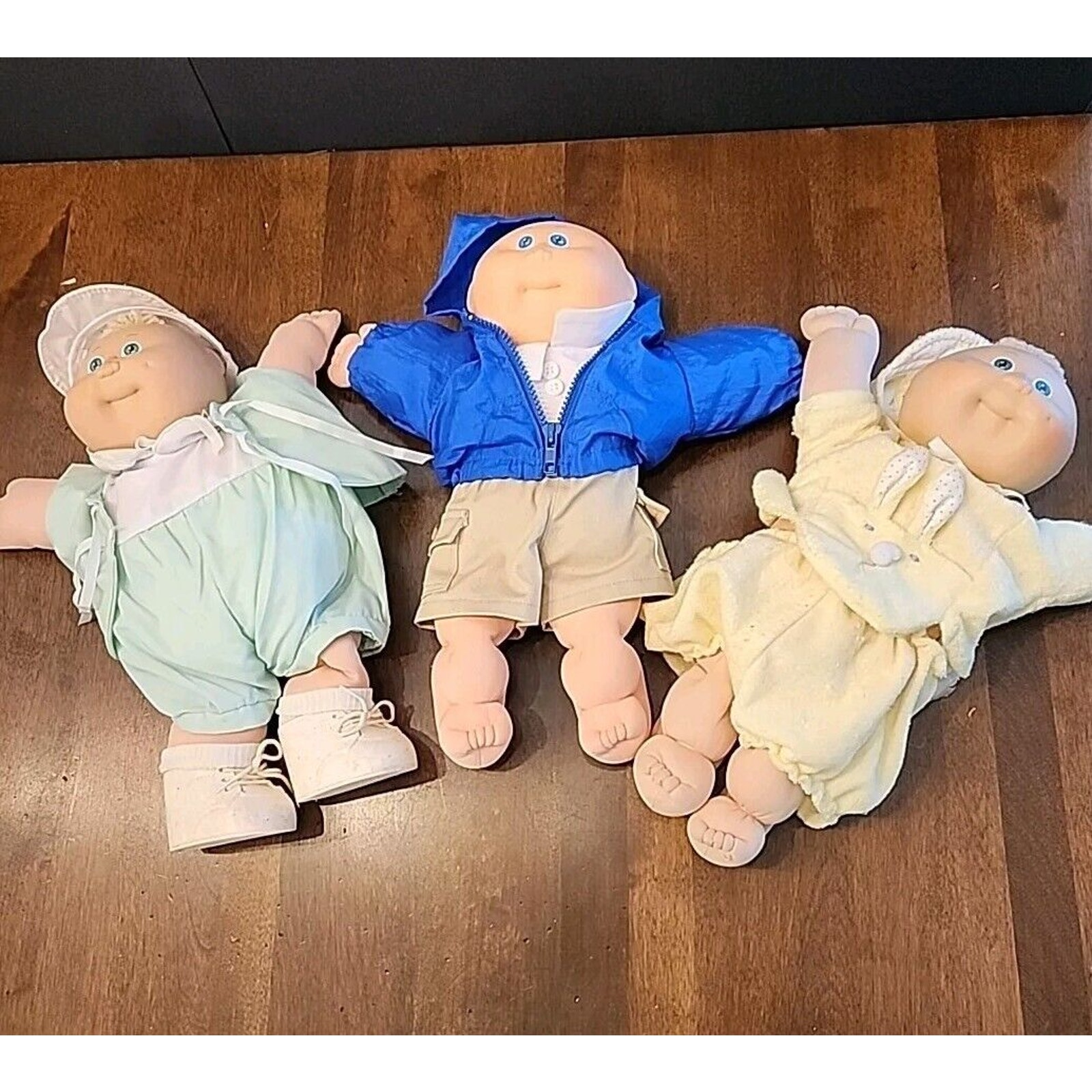 1985 Cabbage Patch Kid Baby Doll Lot Set 3 Preemie Bald Tuft Yellow Terry Bunny