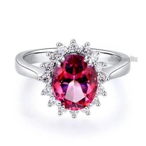 4.40Ct Natural Oval Pink Topaz & Diamond Halo Solitaire Ring 14k White Gold