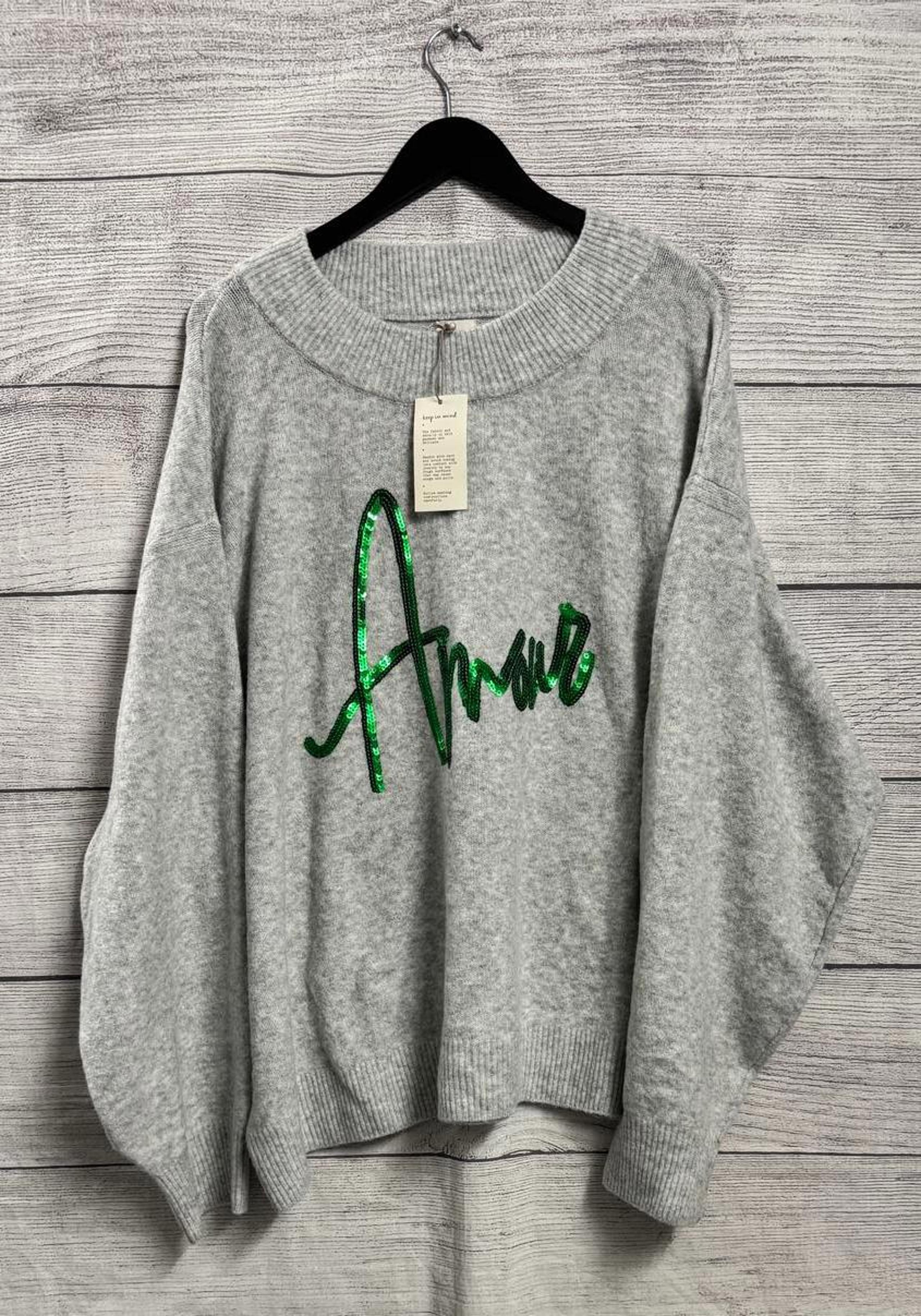 A New Day Heather Gray Green Sequin Crew Neck Sweater Women Size 3X