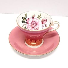 Vintage Aynsley Pink Rose Teacup & Saucer Set/Pink and Gold Cabbage Rose Design