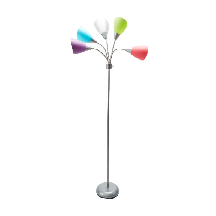 Mainstays 5 Light Floor Lamp, Silver Color with Multi Color Shades Made of Metal