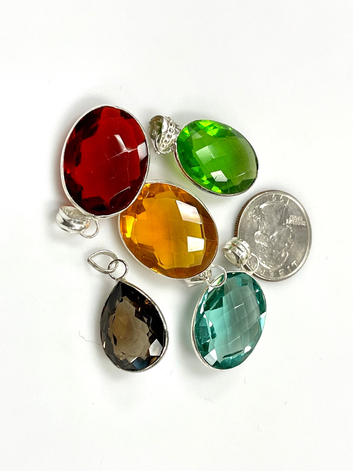 5 Pcs. Sterling Silver Crystal Pendents