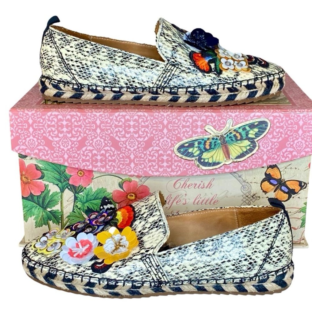 Bill Blass Anthro Sutton Espadrilles Loafers Womens Size 6.5 Snakeskin Print