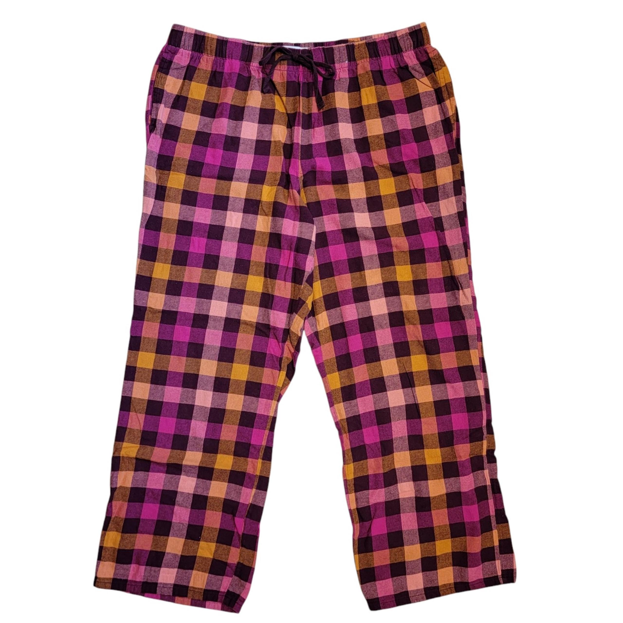 Sonoma Flannel Pajama Pants Womens Sz L Pink Purple Orange Check Plaid PJs