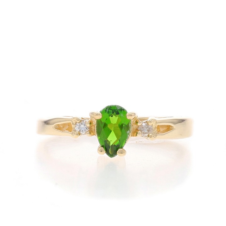 Yellow Gold Chrome Diopside & Diamond Ring - 14k Pear .35ctw LX0443