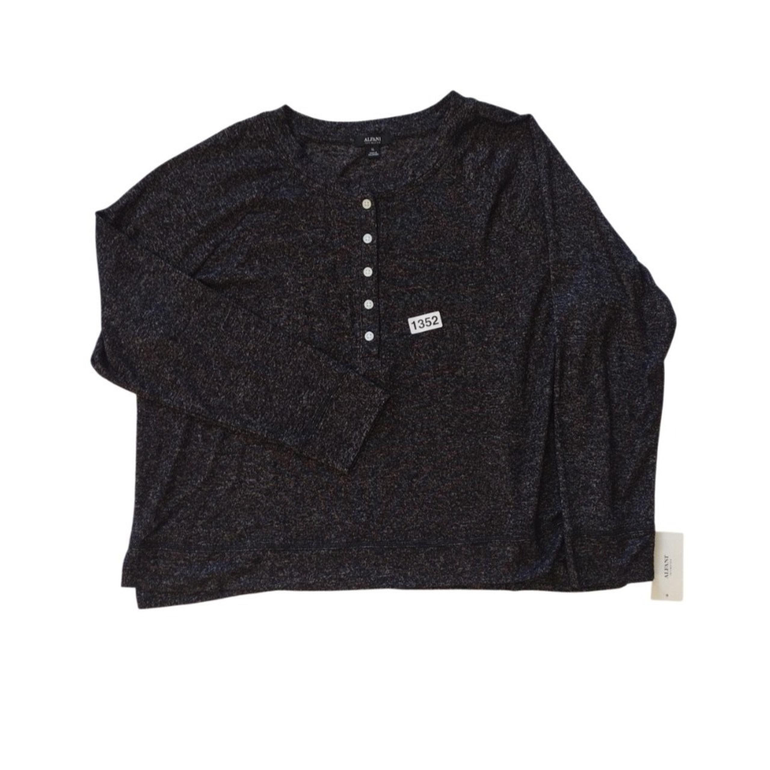 Alfani Pajama Top Women's XL Black Long Sleeves Henley Neck Lounge wear Soft