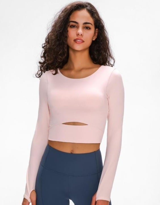 LUXE Sleeve Cut Out Sports Crop - Powder Pink
