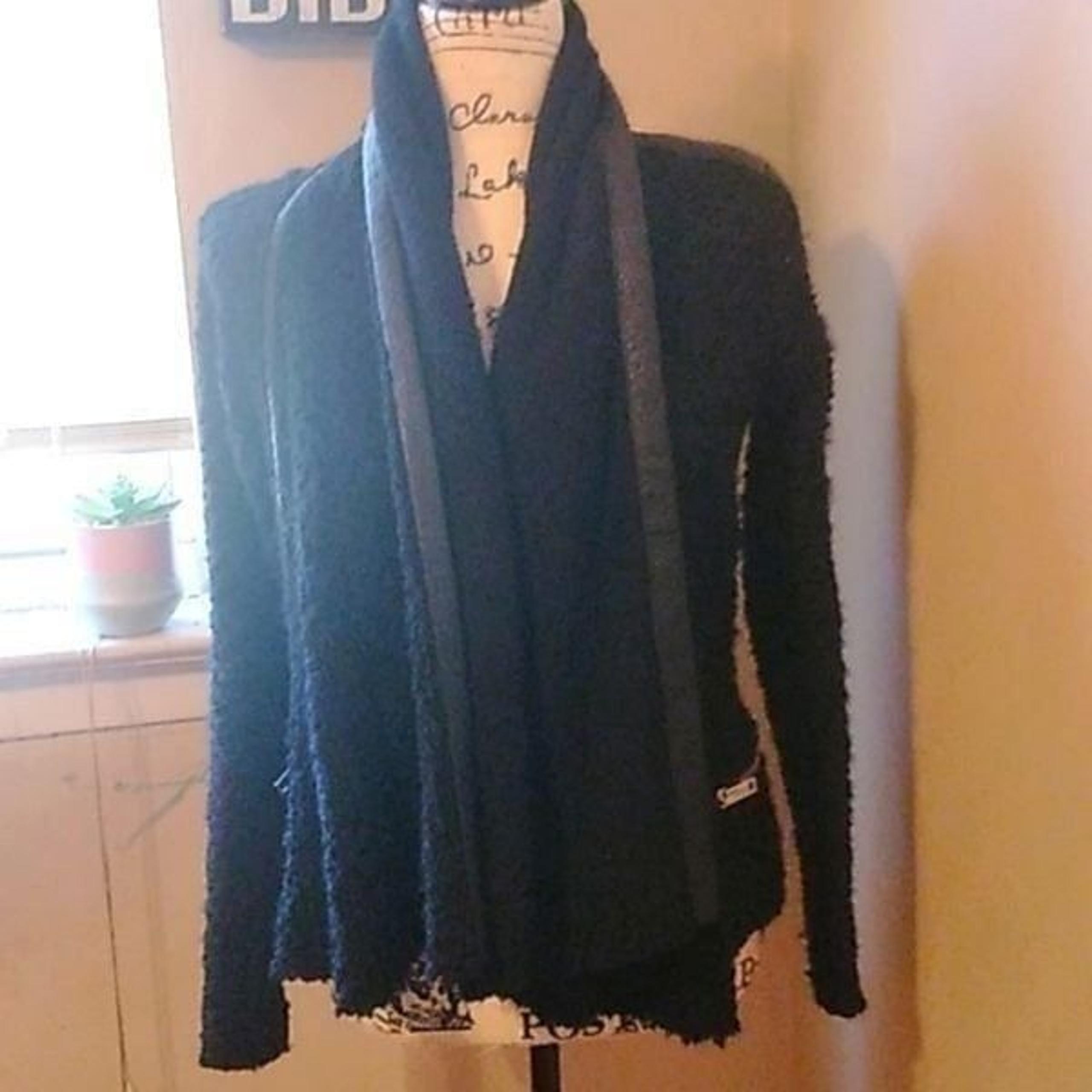 IRO BLACK CLASSY OPEN FRONT  "JAMIREL" LEATHER DETAIL JACKET/BLAZER SIZE 38 EURO