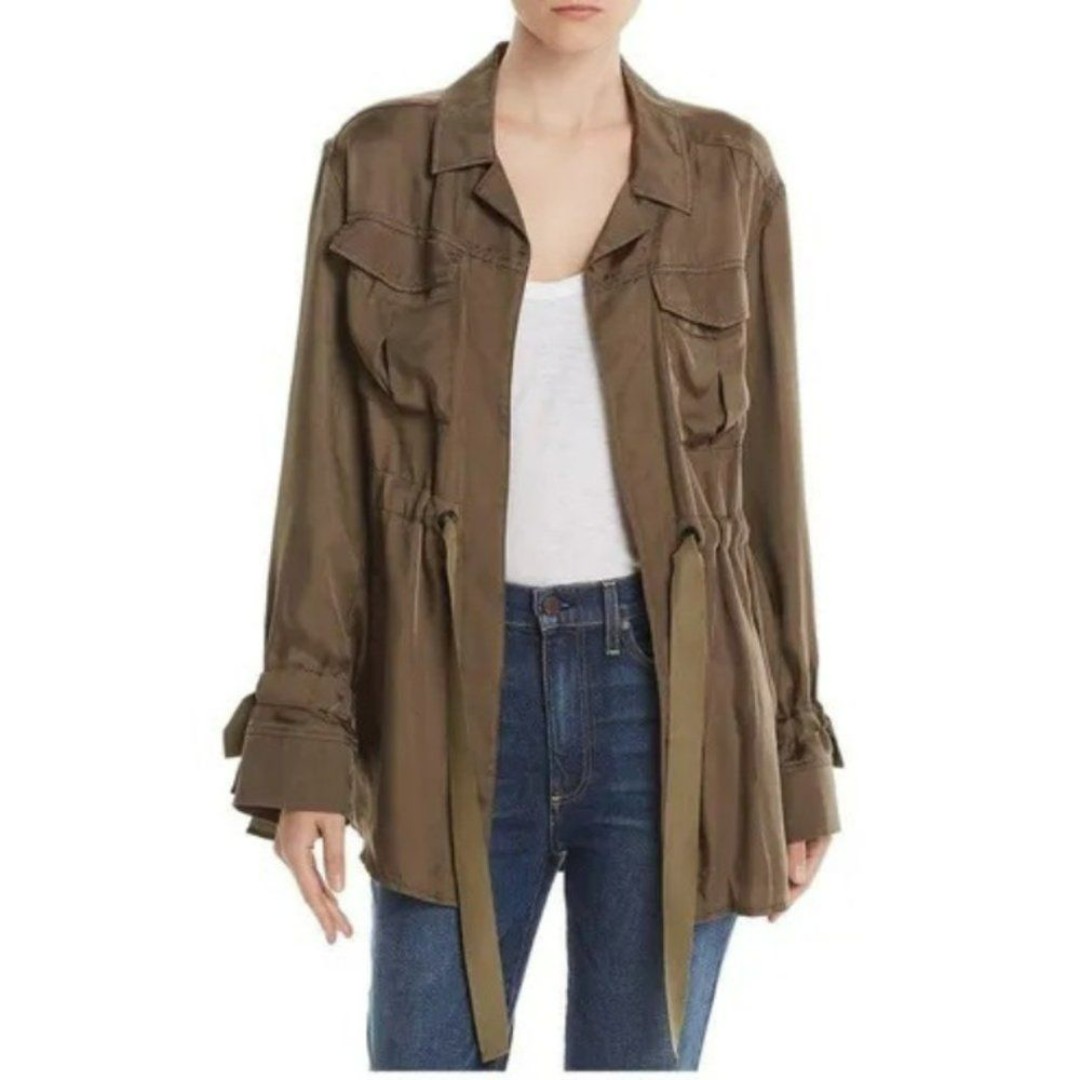 Cinq a Sept Mathieu Twill Jacket Women's S Olive Green Drawstring Waist …