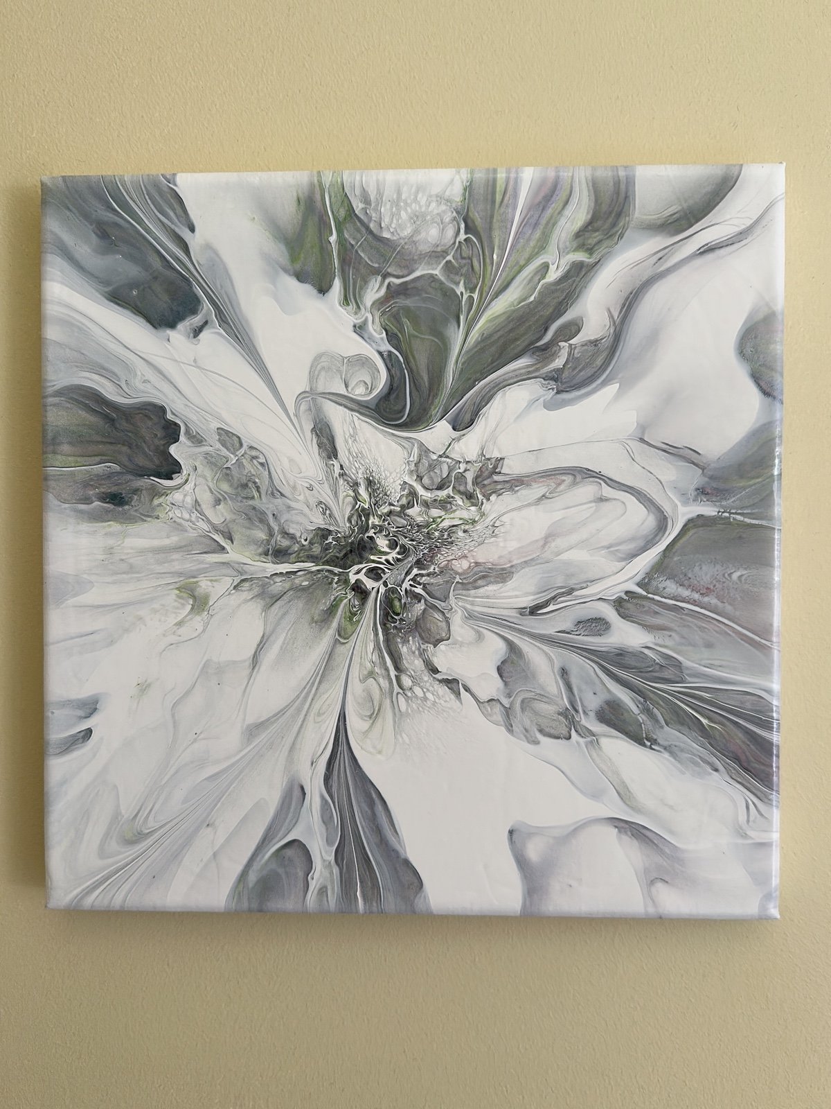 Spring Leaves. Original abstract art on 10 X 10” canvas