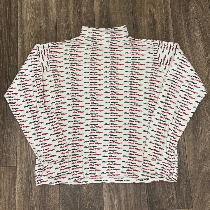 VTG Detroit Red Wings Long Sleeve Shirt Men's Large White AOP Turtleneck 90s