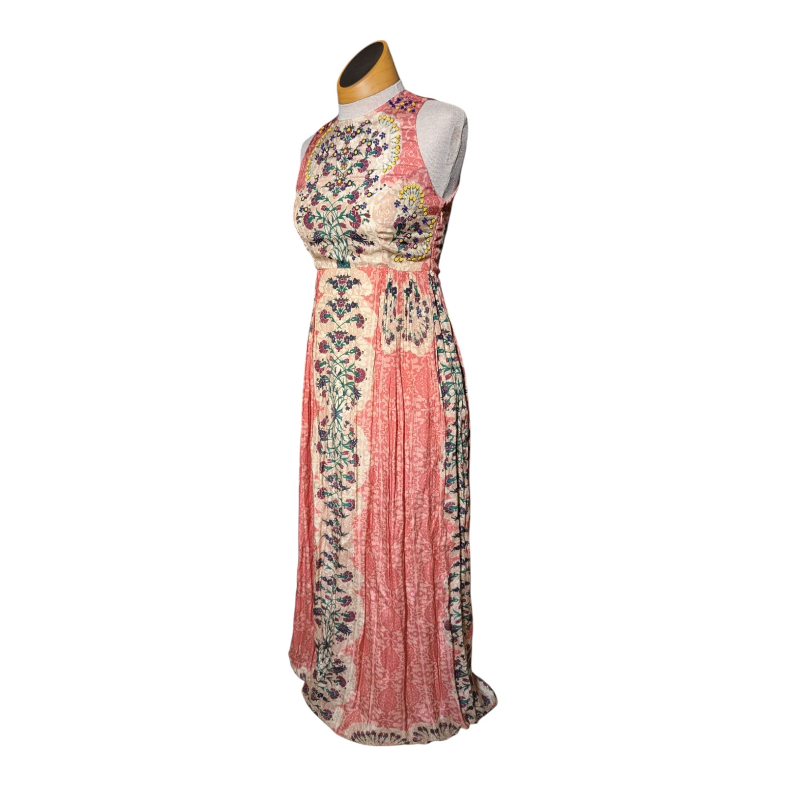 Anthropologie Bhanuni by Jyoti Botanique Coral Bead Embellished Maxi Dress Sz 0