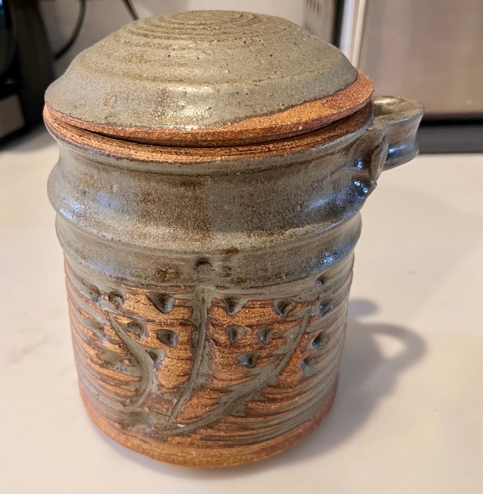 Vintage Handmade Pottery Canister With Lid Signed Stoneware