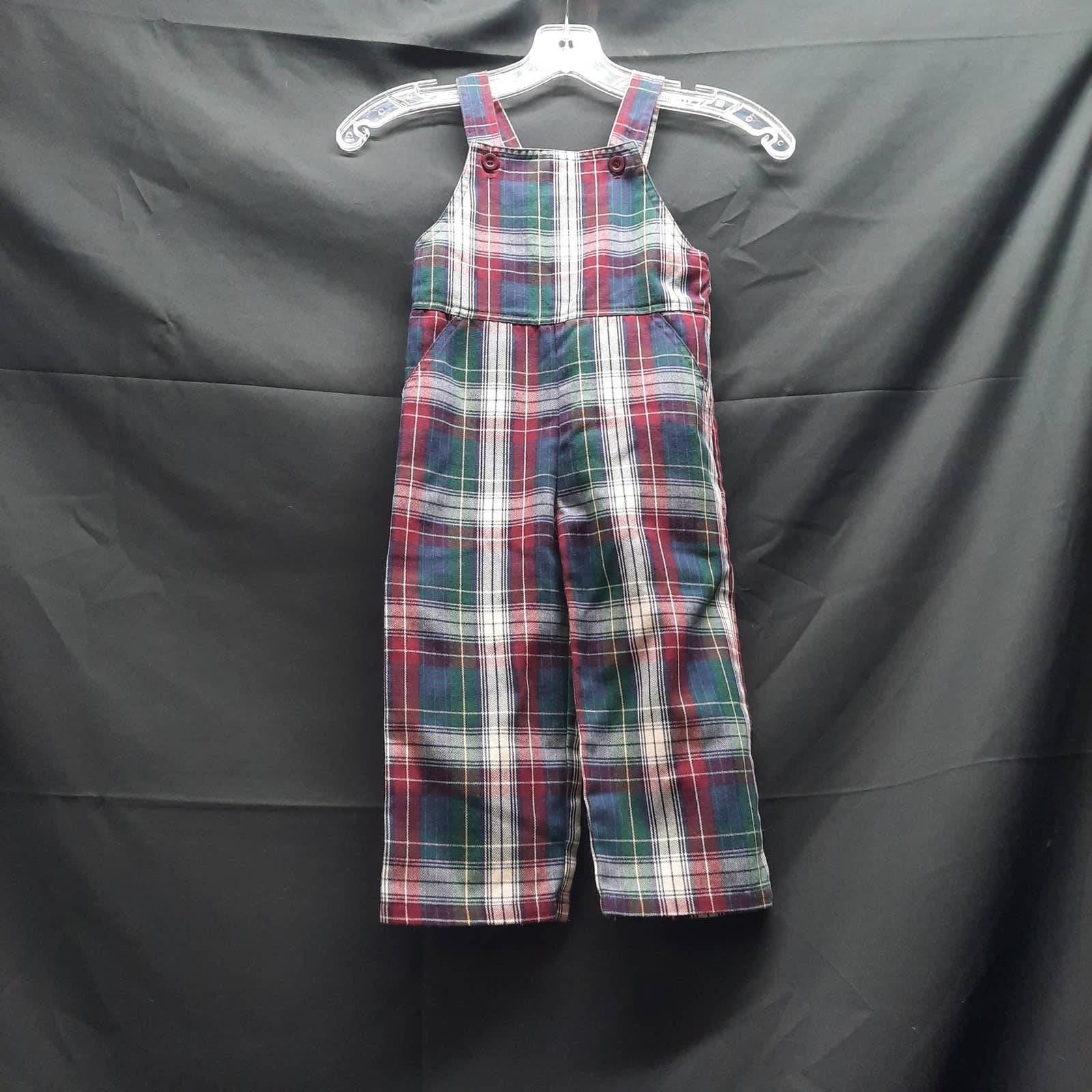 VTG 60-70's Kelly Kids Green Blue Tartan Plaid Bib Romper Size XXS 2