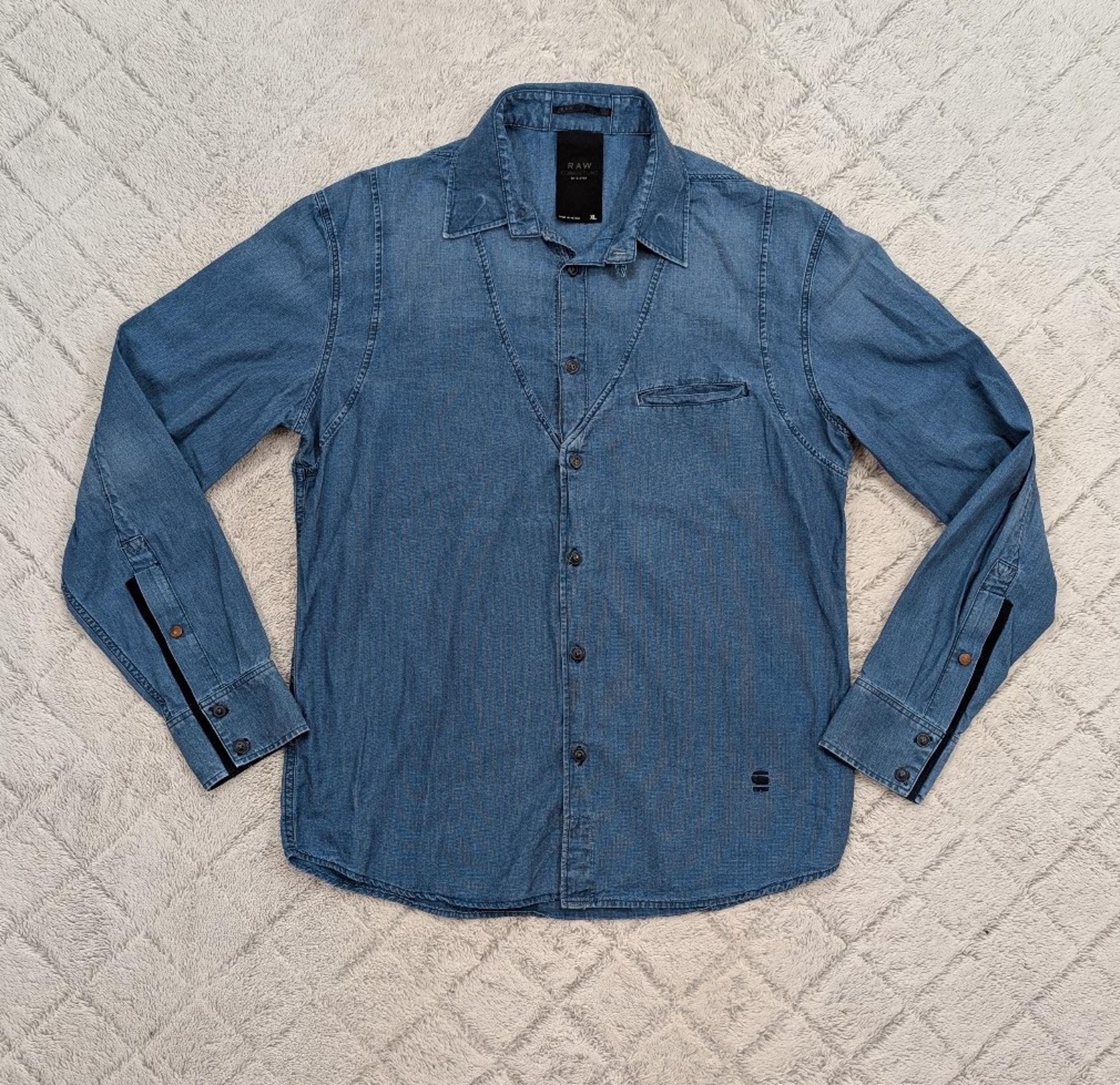 G Star Raw Shirt Mens XL Blue Denim Western Cover Long Sleeve Button Up