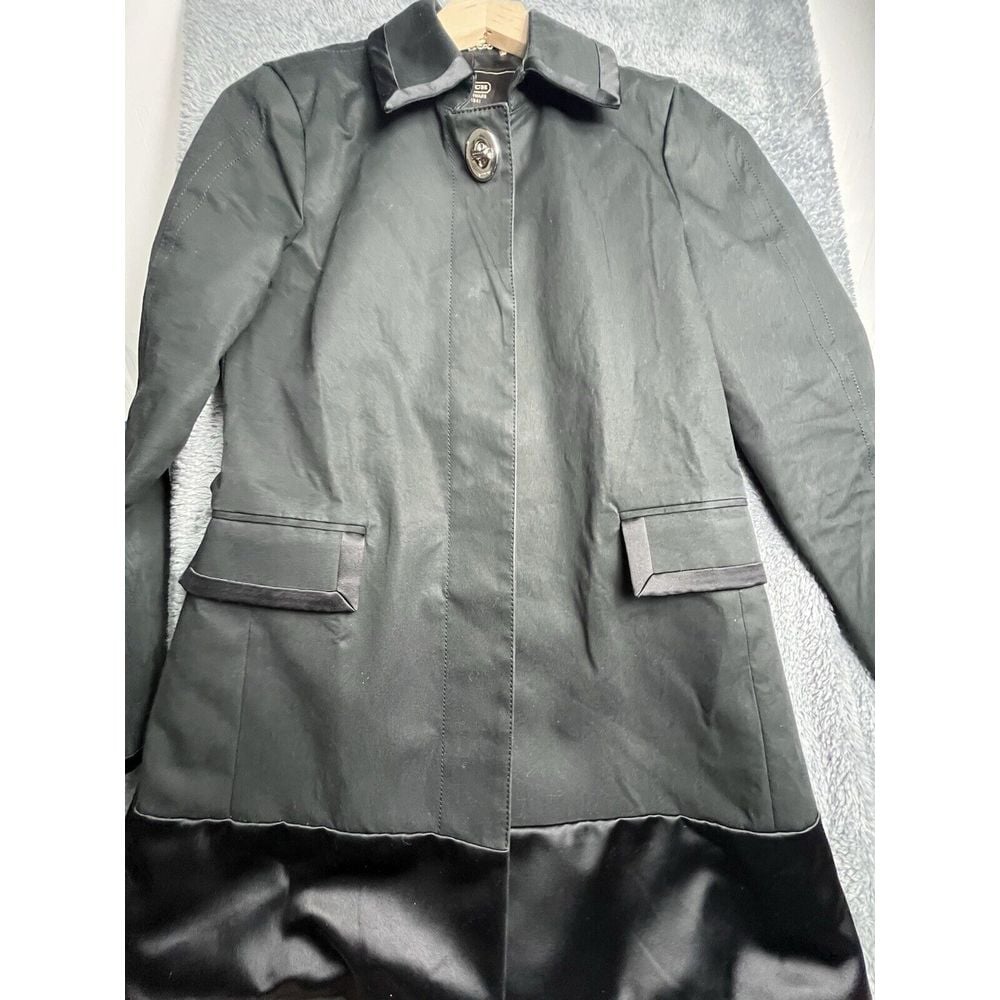 Coach Full Button Long Dress Coat Black Raincoat Size 2