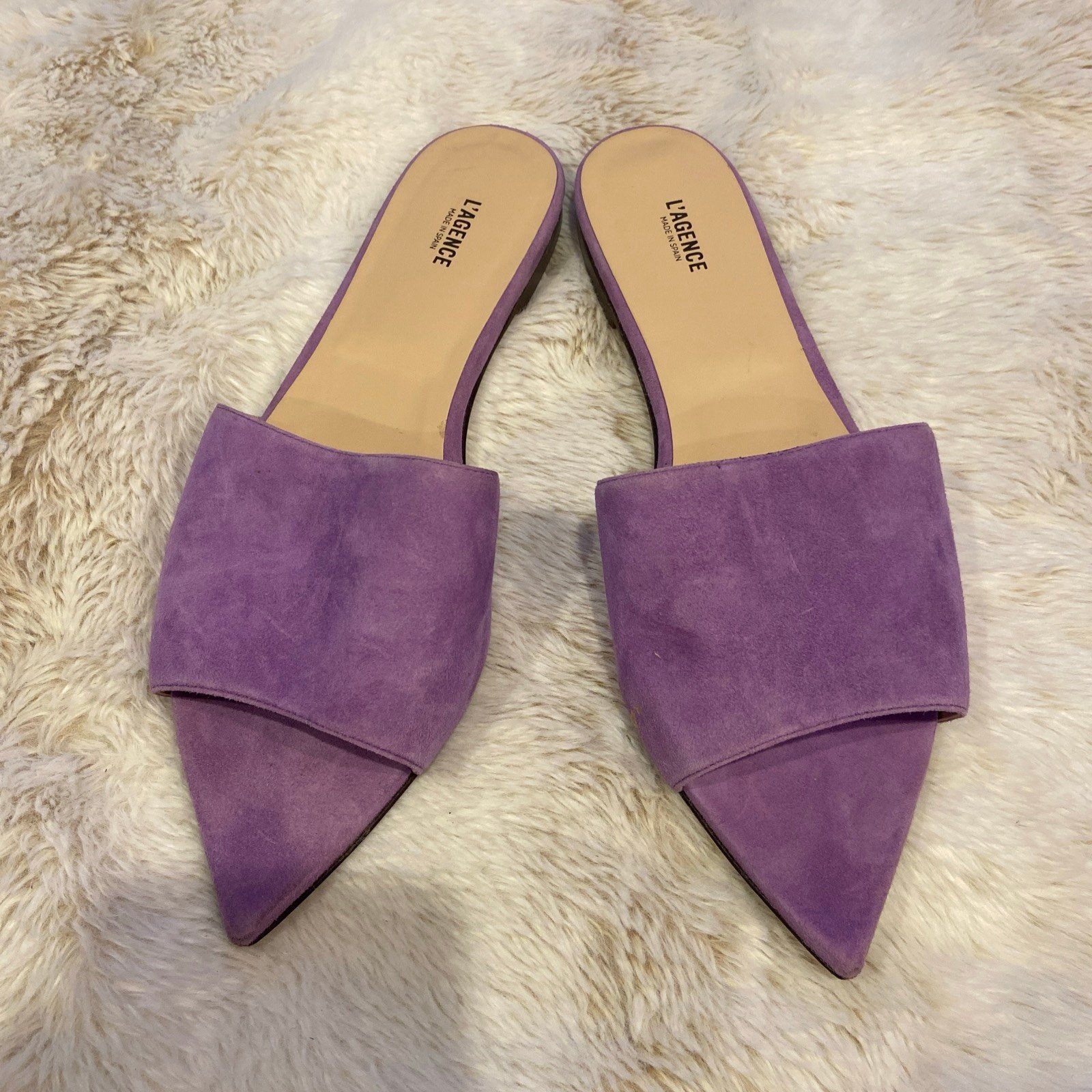 L’Agence Lavender Purple Suede Mule Sandals sz 40/9.5 Spain