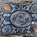 Vintage western cowboy cowgirl art stone belt buckle