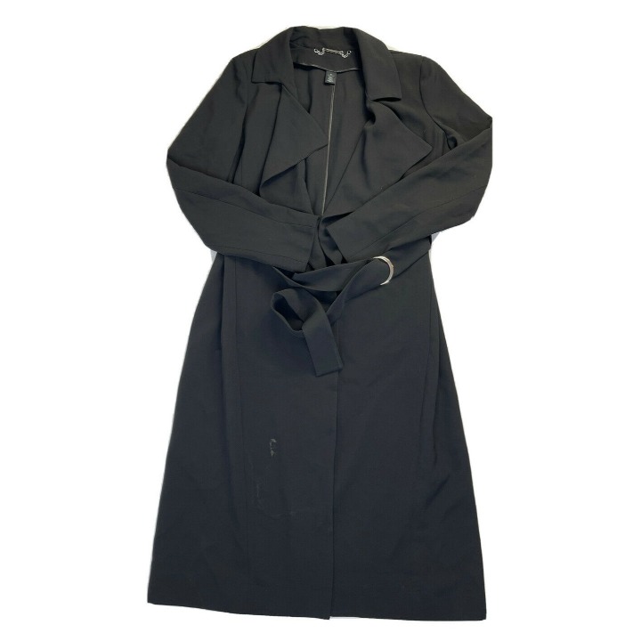 White House Black Market Womens Medium Ruffled Lightweight Belted Trench Coat