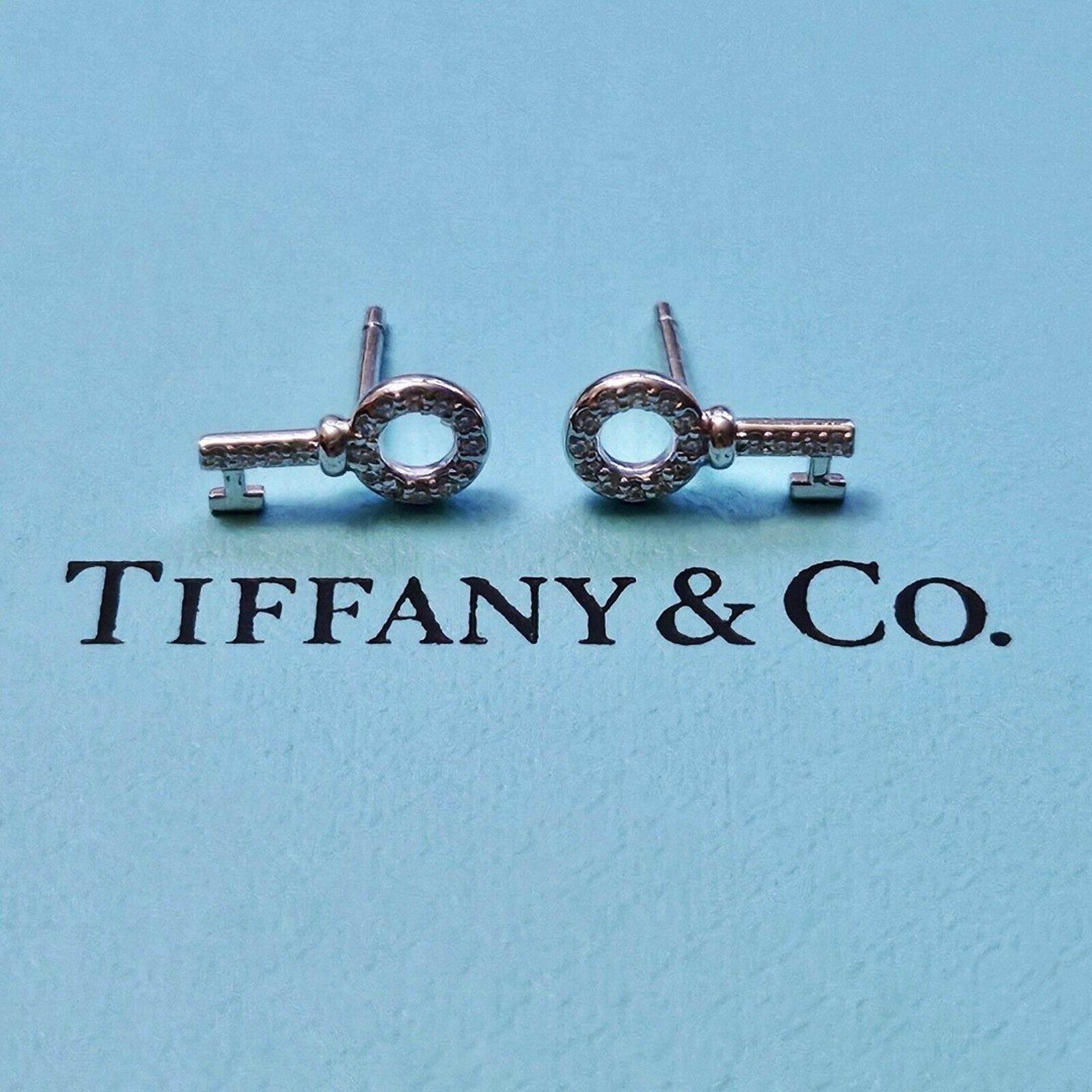 RARE Tiffany & Co. 18k White Gold Diamond Mini Key Stud Earrings