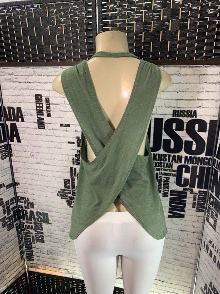 Nux L Green Open Back Moisture Wicking Tank Top
